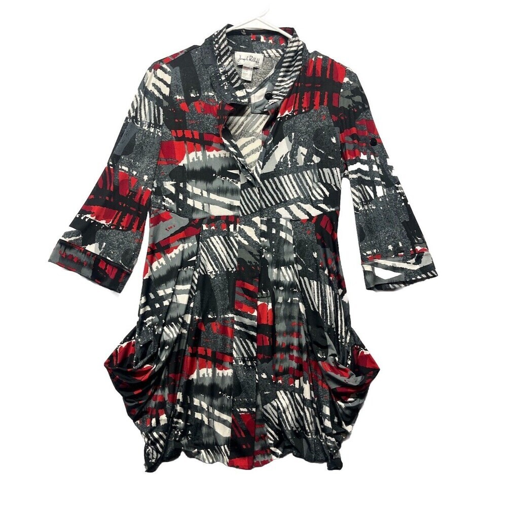 Joseph Ribkoff Red, Black & Gray Printed Tunic Blouse